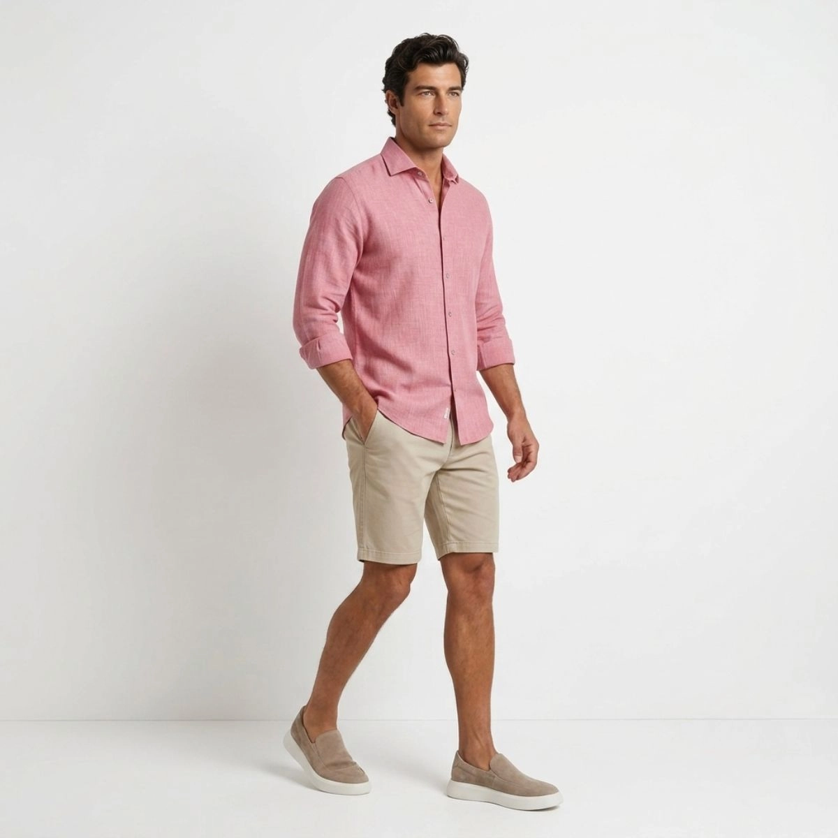 CAMISA PURO LINHO ITALIANO GOIABA