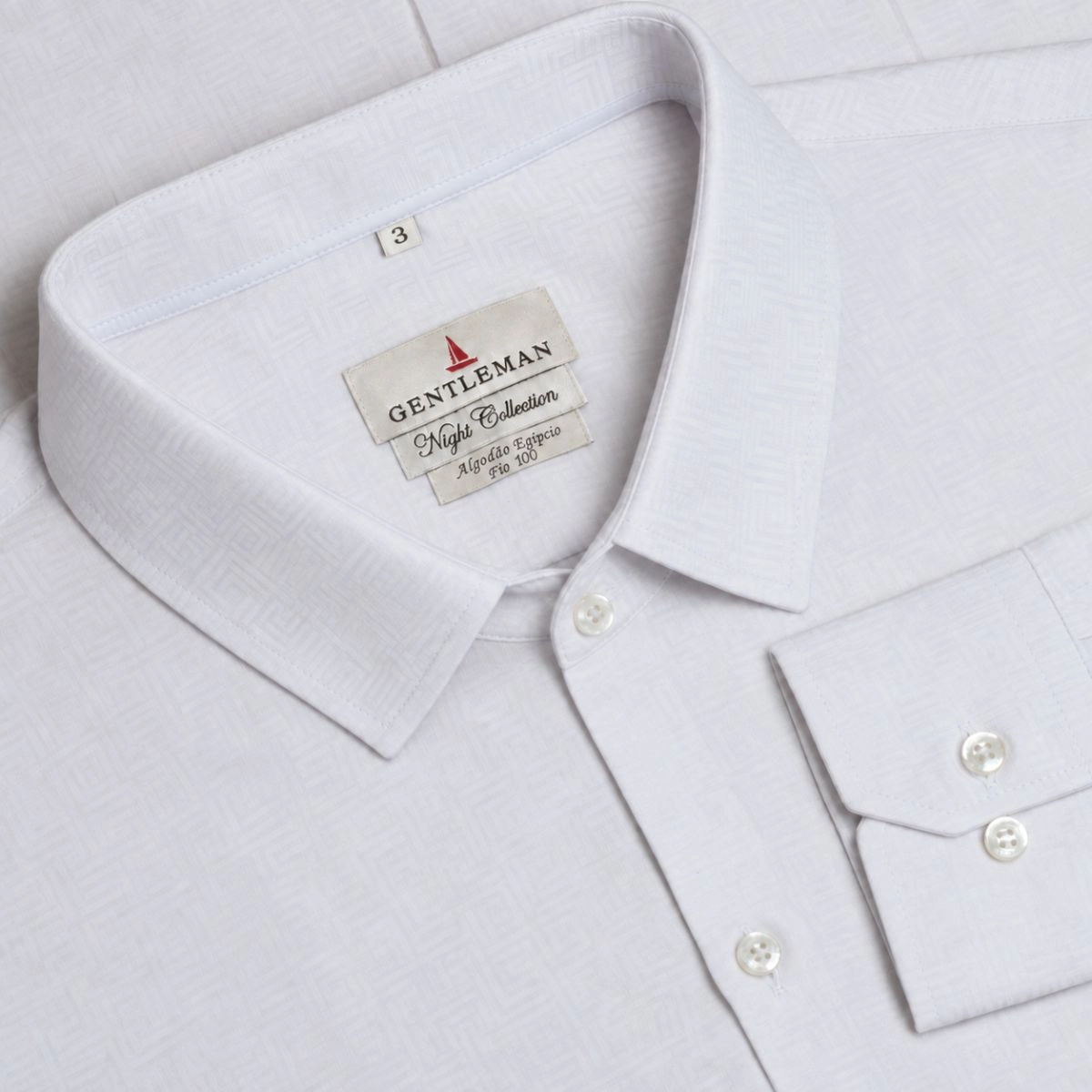 CAMISA NIGHT JACQUARD FIO 100 GEO BRANCO