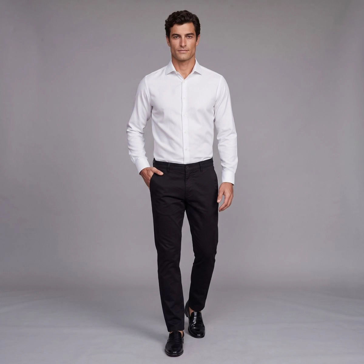 CAMISA NIGHT JACQUARD FIO 100 GEO BRANCO