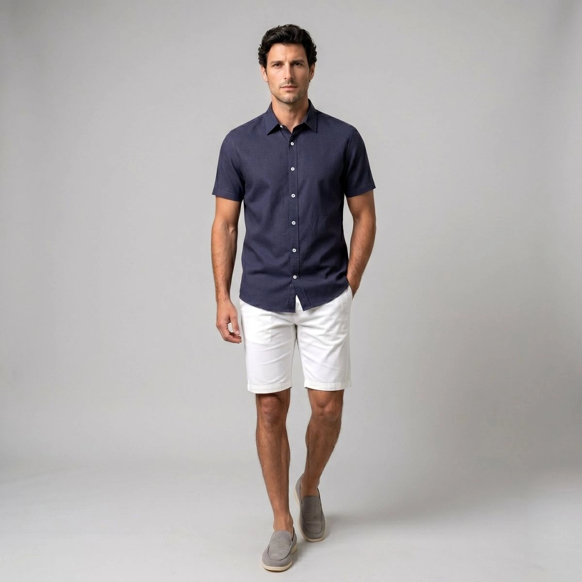 CAMISA M/C BLEND LINHO AZUL MARINHO