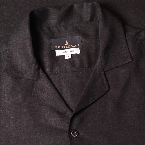 CAMISA M/C GOLA CUBANA PURO LINHO PRETO