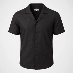 CAMISA M/C GOLA CUBANA PURO LINHO PRETO