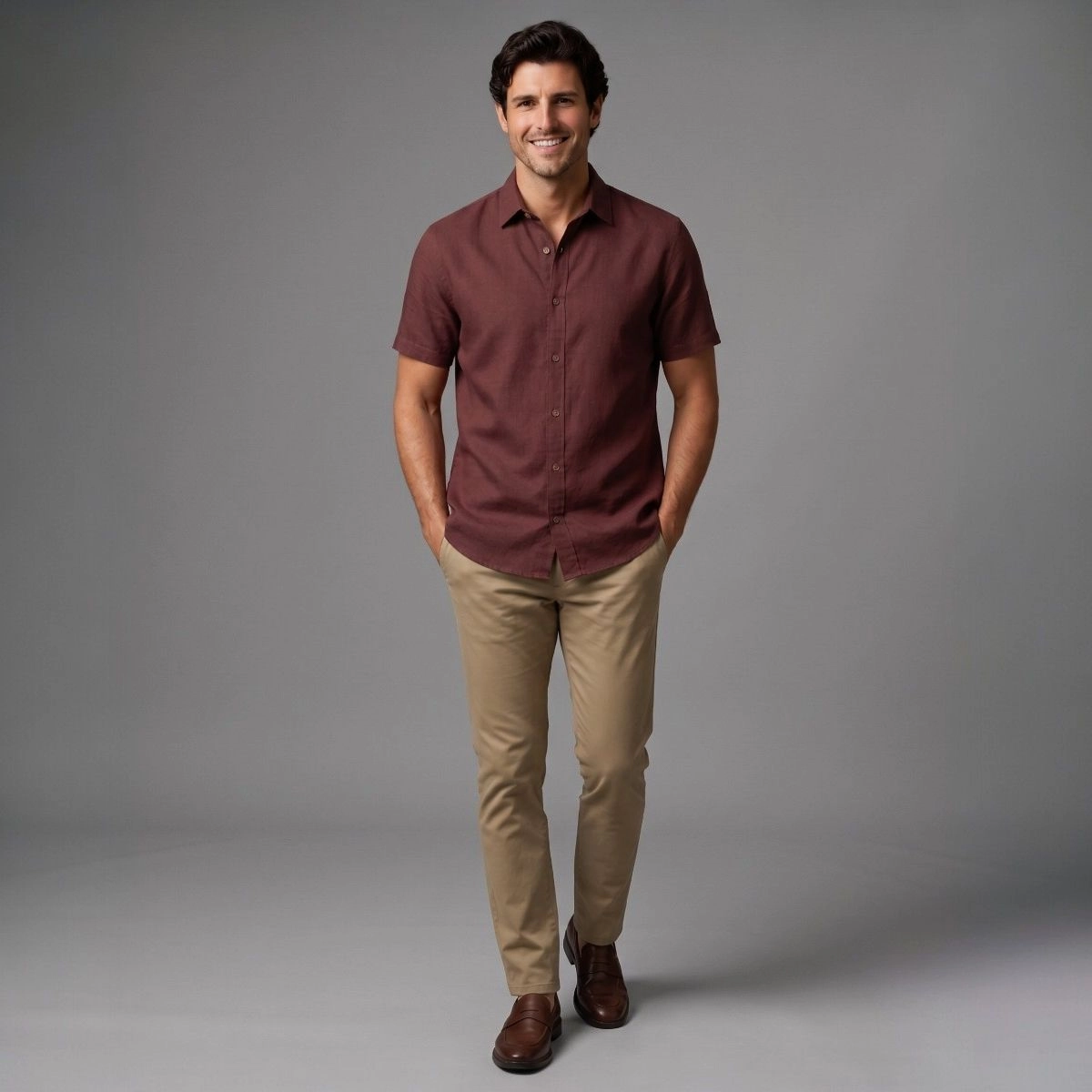 CAMISA M/C VISCOLINHO MARROM