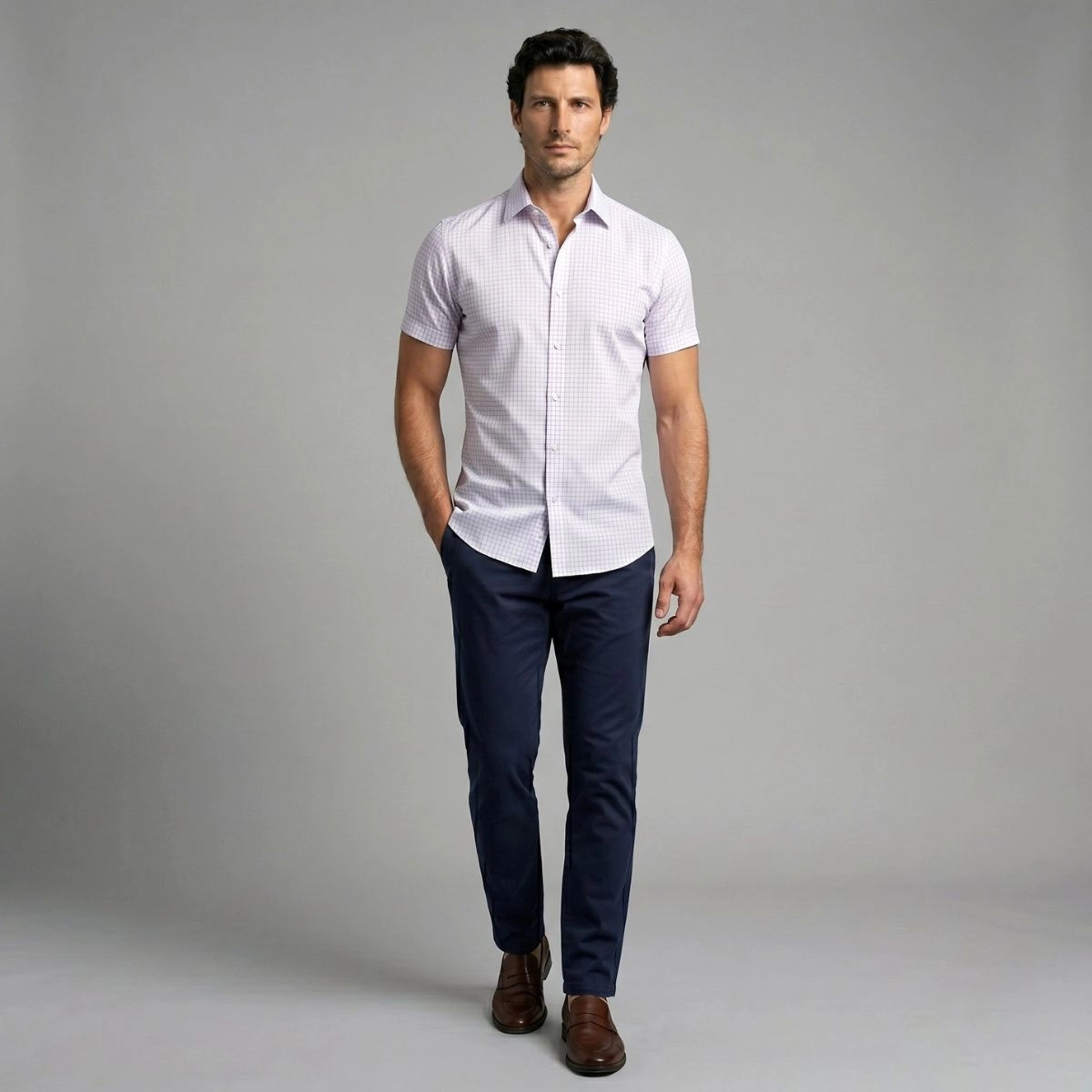 CAMISA M/C TECH QUADRICULADA AZUL