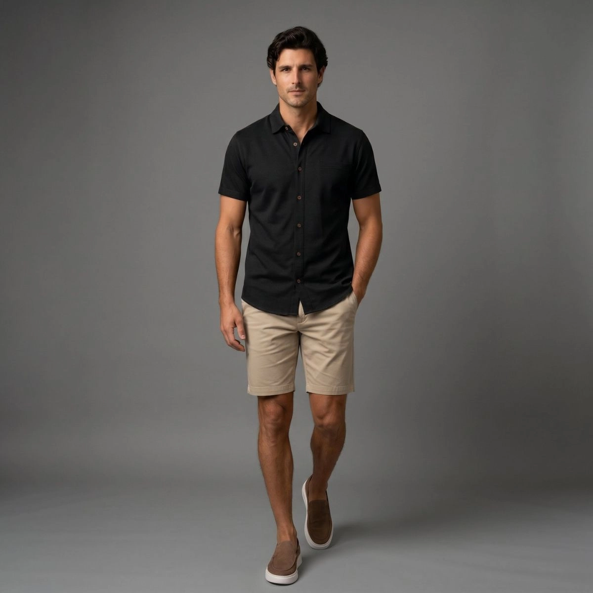 CAMISA M/C BLEND LINHO PRETO