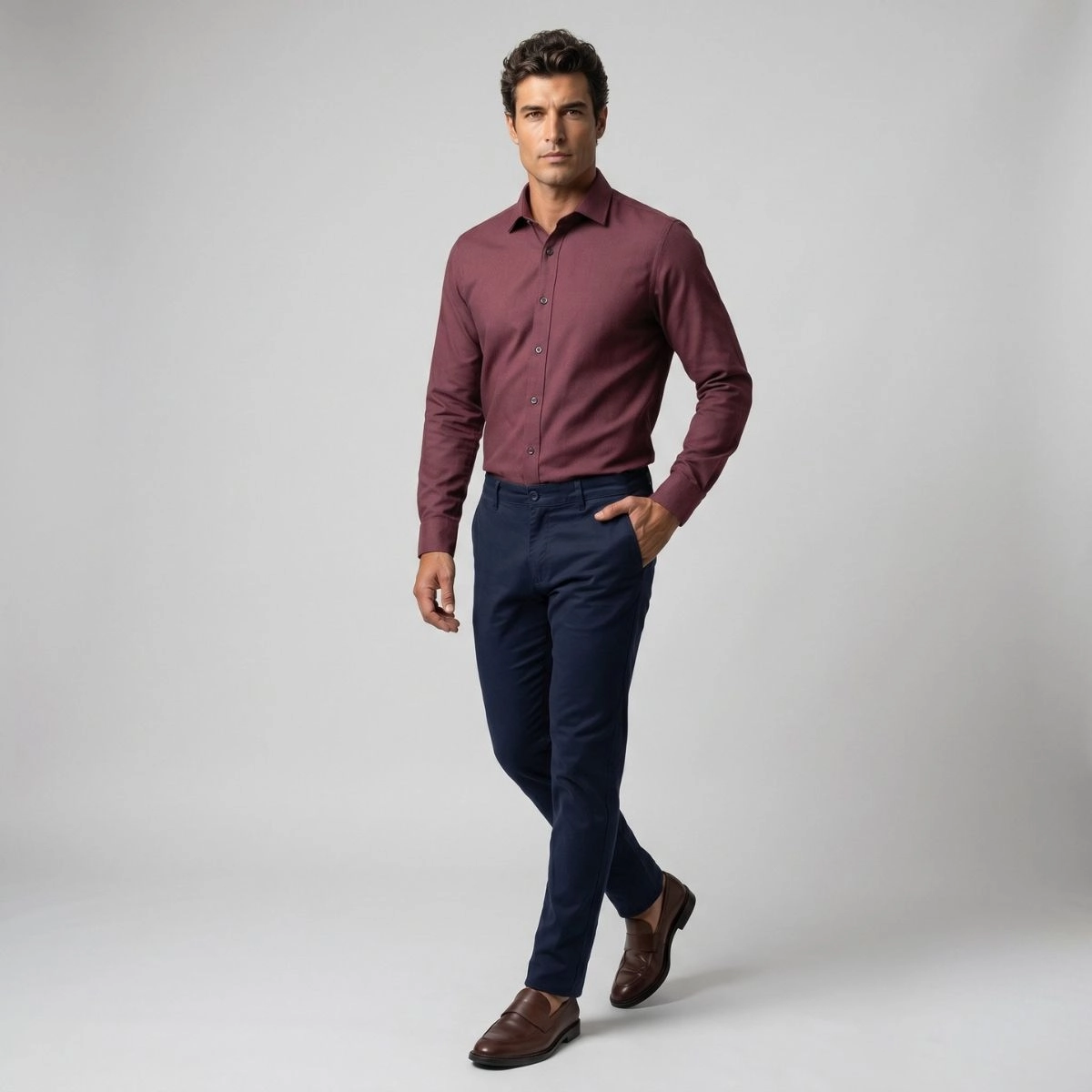 CAMISA OXFORDINE FIO 80 VINHO