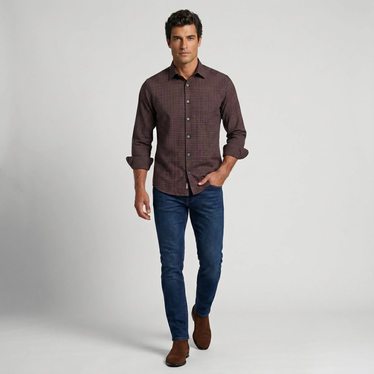 CAMISA XADREZ FIO 80 VINHO
