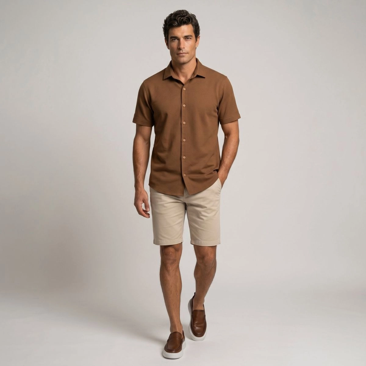 CAMISA M/C BAMBU MARROM