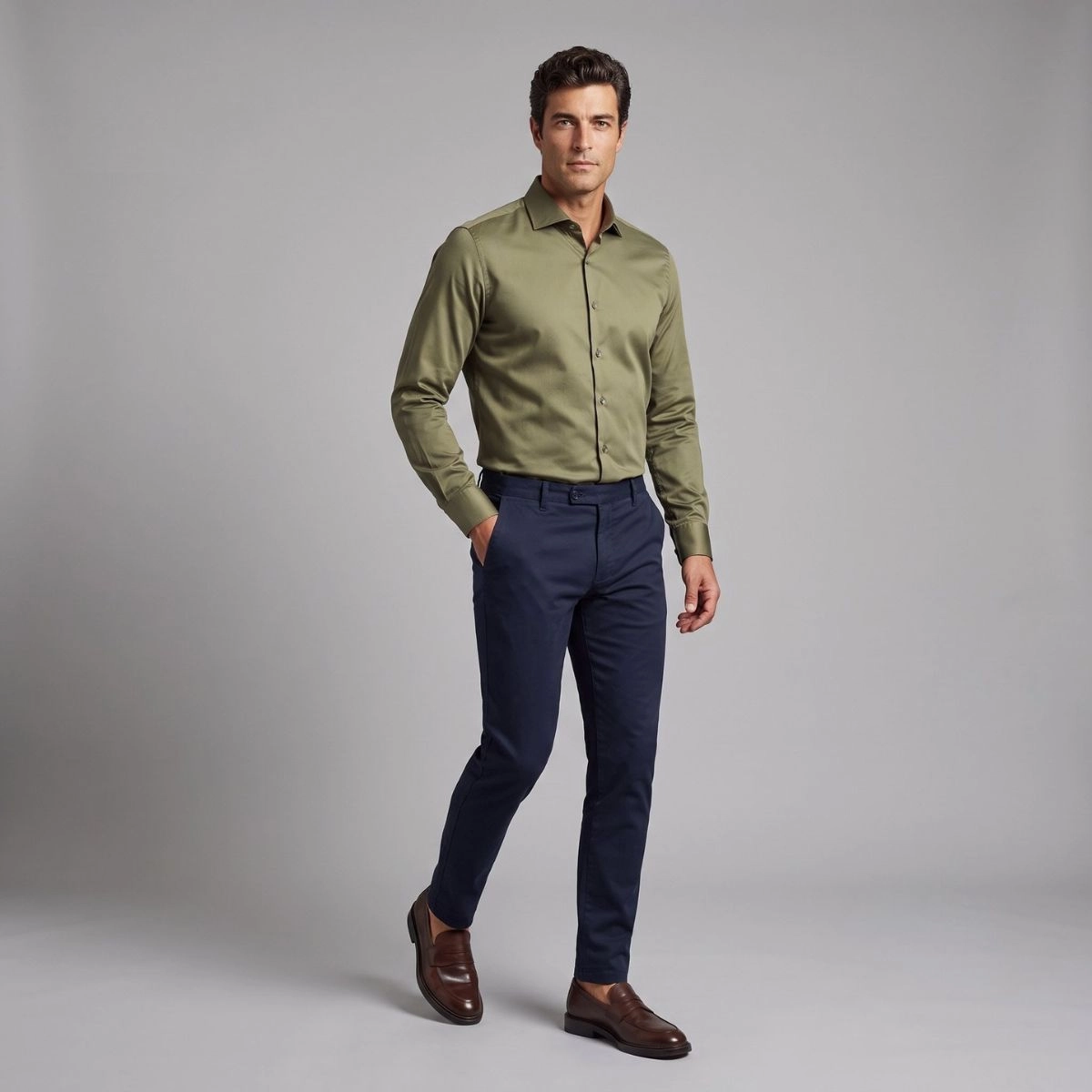 CAMISA STRETCH ACETINADA FIO 80 VERDE
