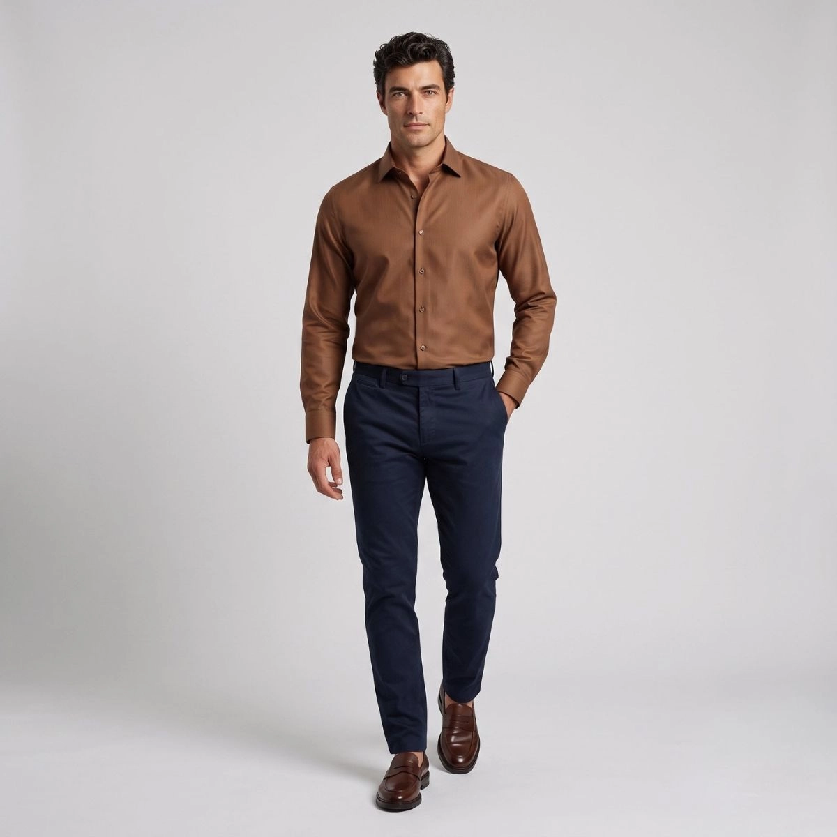 CAMISA ACETINADA FIO 100 MARROM