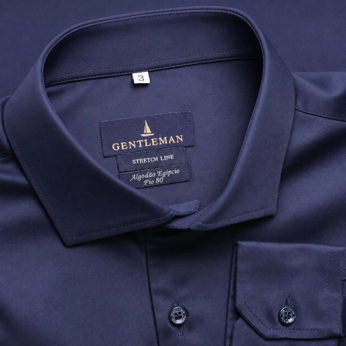 CAMISA STRETCH ACETINADA FIO 80 MARINHO