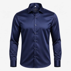 CAMISA STRETCH ACETINADA FIO 80 MARINHO