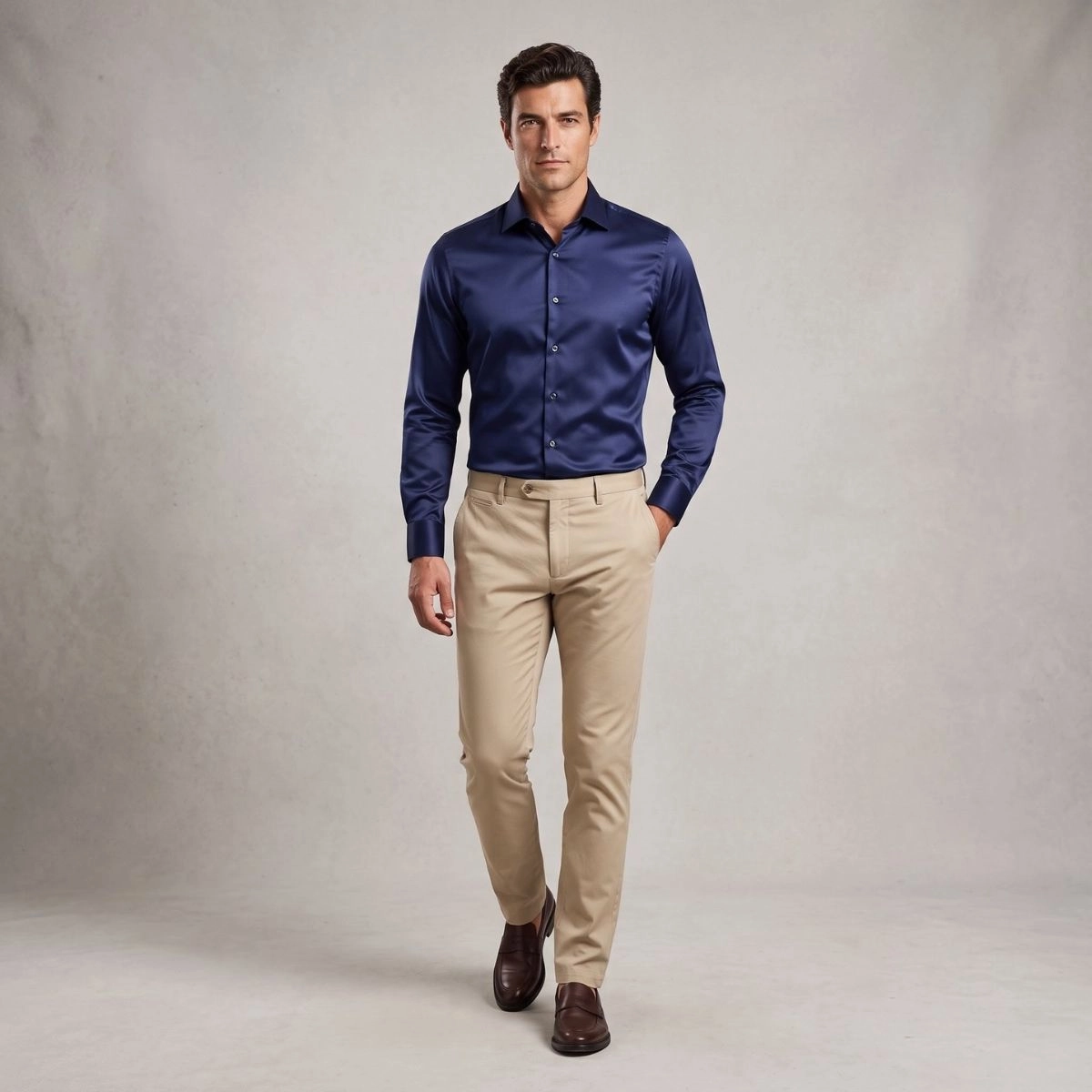 CAMISA STRETCH ACETINADA FIO 80 MARINHO
