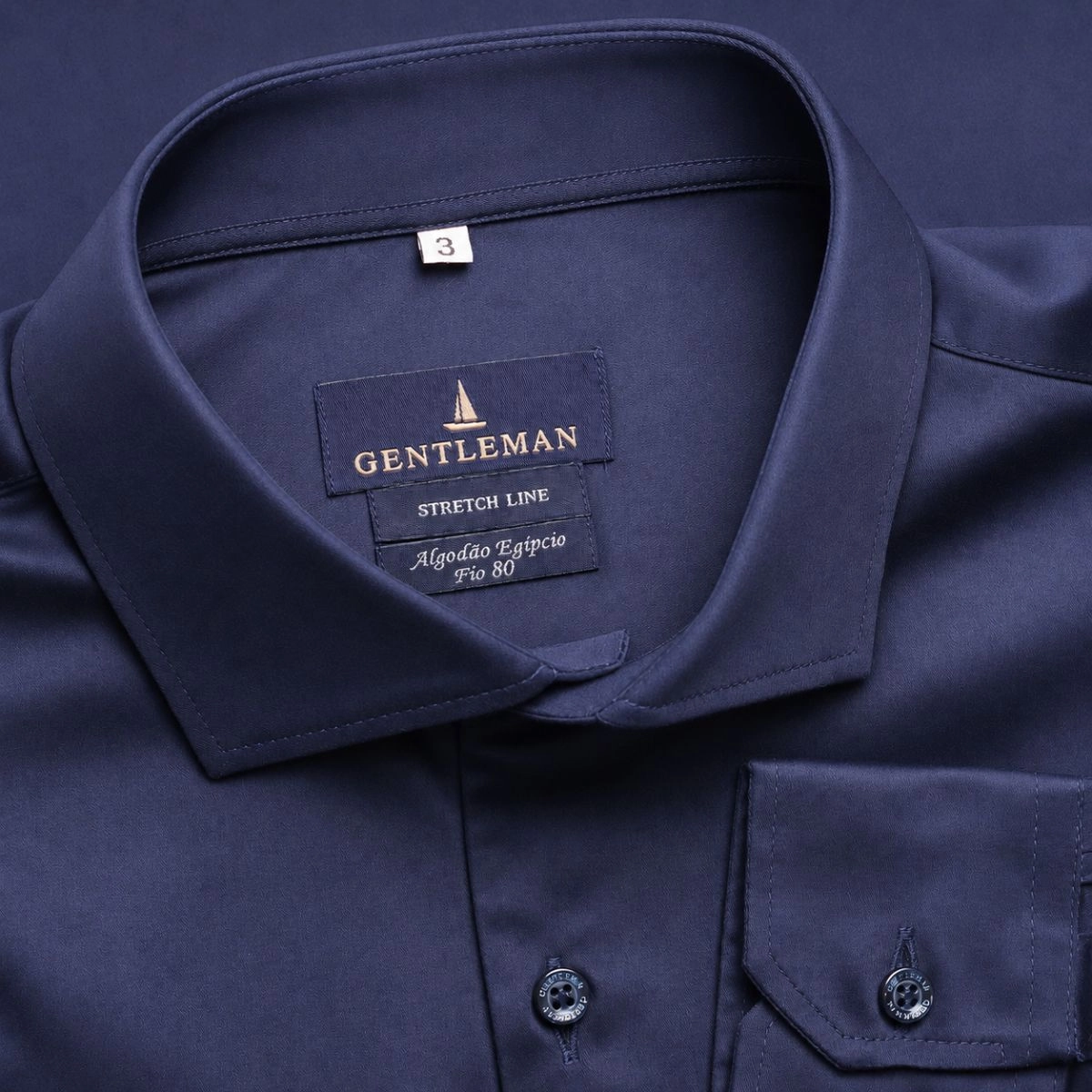 CAMISA STRETCH ACETINADA FIO 80 MARINHO