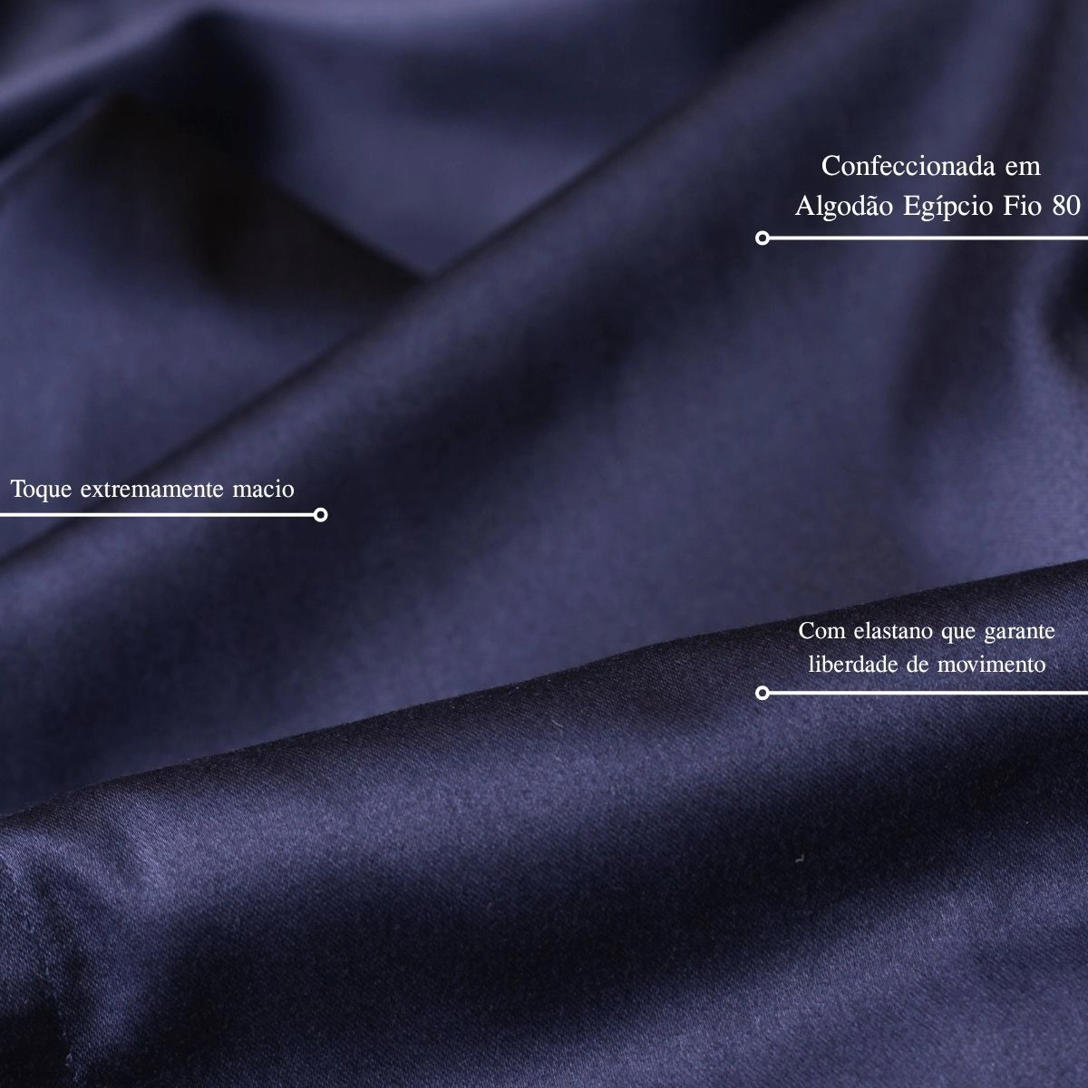 CAMISA STRETCH ACETINADA FIO 80 MARINHO