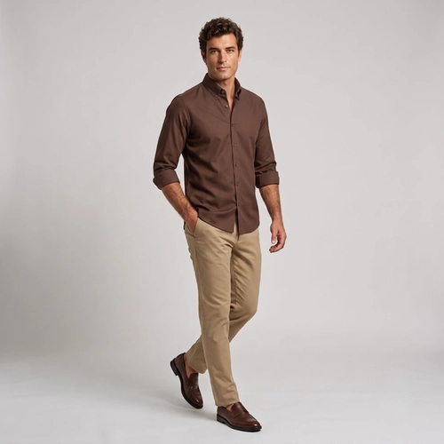 CAMISA OXFORD BOTTON MARROM