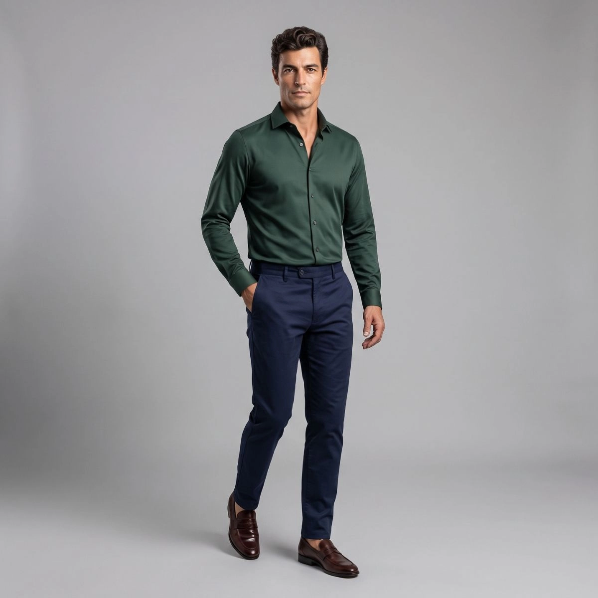 CAMISA STRETCH ACETINADA 80 VERDE